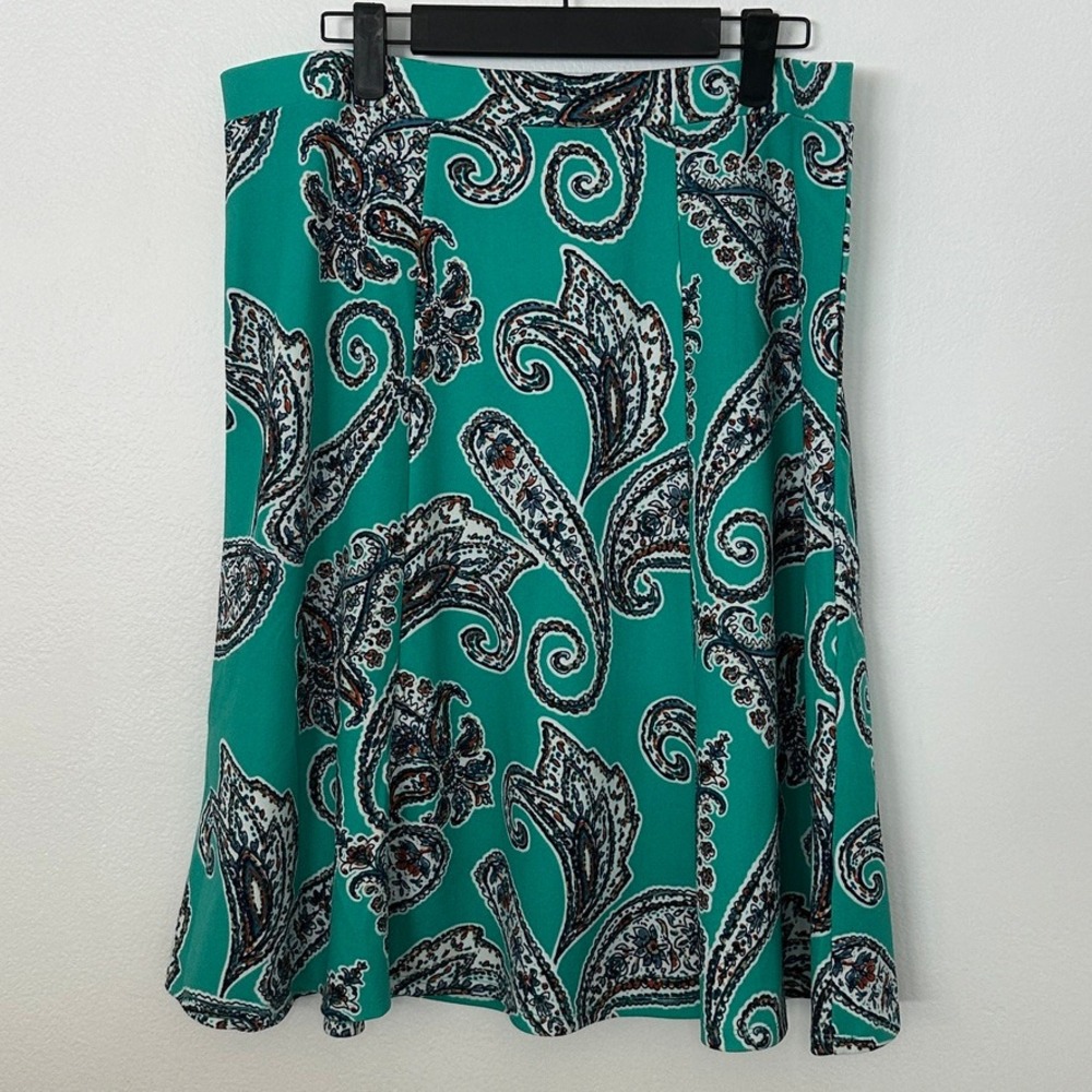 Sami & Jo Womens Large Teal Paisley A-Line Knee Length Stretch Skirt Boho Summer